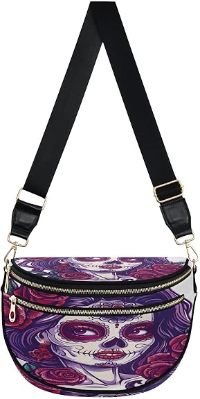 ALAZA Sugar Skull Girl with Roses Day Of The Dead Crossbody Bag Bum Bag for Women