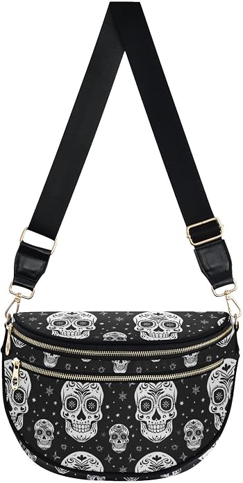 ALAZA Sugar Skull The Day Of Dead Black White Crossbody Bag Bum Bag for Women