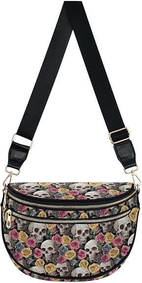 ALAZA White Skull Rose Crossbody Bag Bum Bag for Women - sugar skull handbags for sale