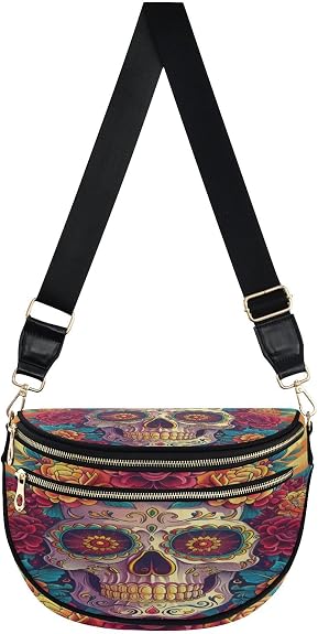 ALAZA Sugar Skull The Day Of Dead Crossbody Bag Bum Bag for Women - sugar skull handbags for sale