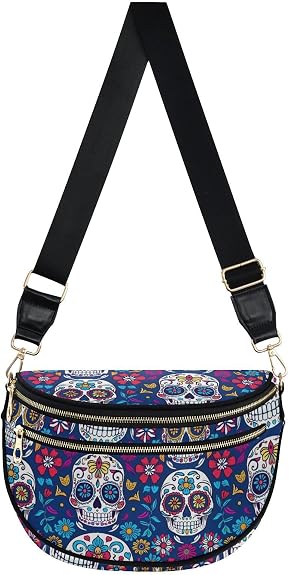 ALAZA Sugar Skull on Blue Crossbody Bag Bum Bag for Women