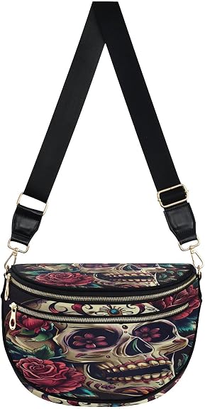 ALAZA Sugar Skull and Roses Crossbody Bag Bum Bag for Women