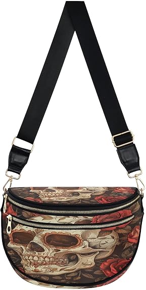 ALAZA Sugar Skull and Roses Vintage Retro Crossbody Bag Bum Bag for Women