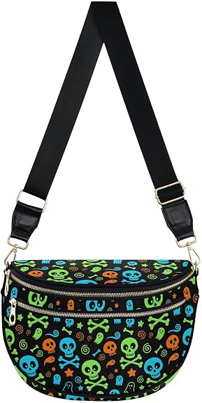ALAZA Halloween Skull Ghost Crossbody Bag Bum Bag for Women - sugar skull handbags for sale