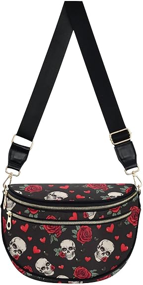 ALAZA Skull Rose Crossbody Bag Bum Bag for Women - sugar skull handbags for sale