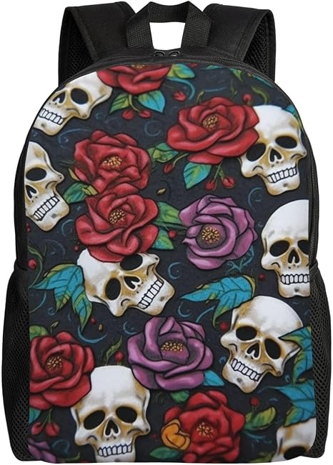 Sugar skull flowers Laptop Backpack, 16 Inch Casual Daypack - skull backpack