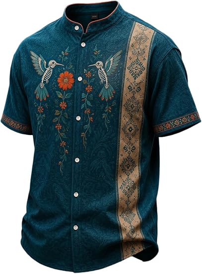 Men's Linen Sugar Skull Button Down Shirt, Day of The Dead Collared Shirt 1 - skull tshirt
