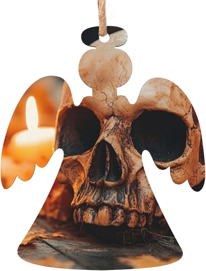 2 PCS Christmas Tree Wooden Hanging,Halloween Skull,Christmas Tree Decoration for Party Decoration and Xmas Day-Angel Shape