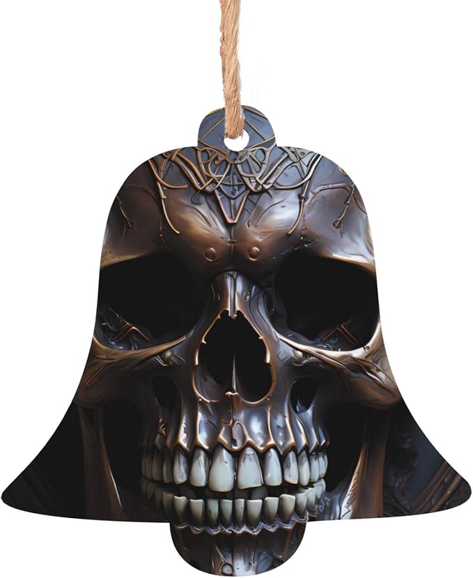 1 Christmas Tree Wooden Hanging,Copper-Colored Skull,Christmas Tree Decoration for Party Decoration and Xmas Day-Bell Shape