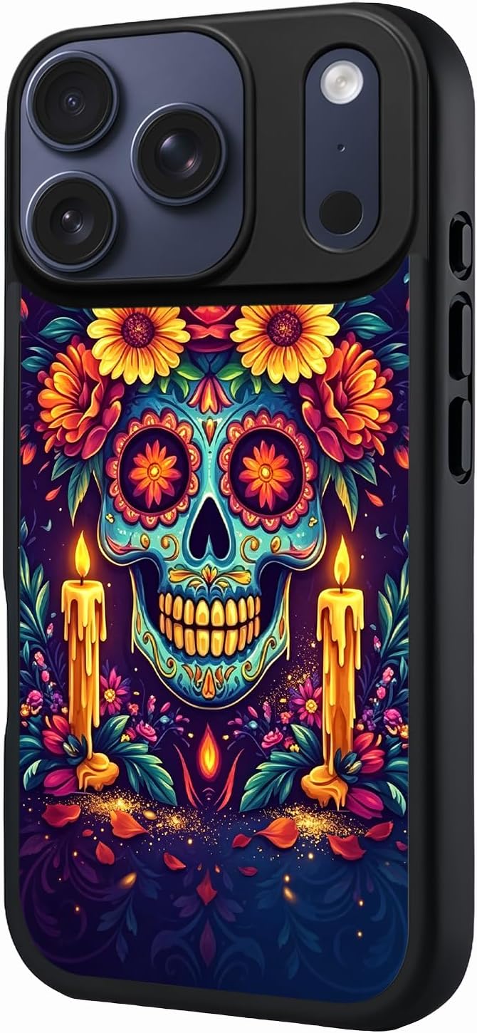 for iPhone 18 Pro Case 6.3 inch Sugar Skull Flower Candle Magic Dark - skull candle