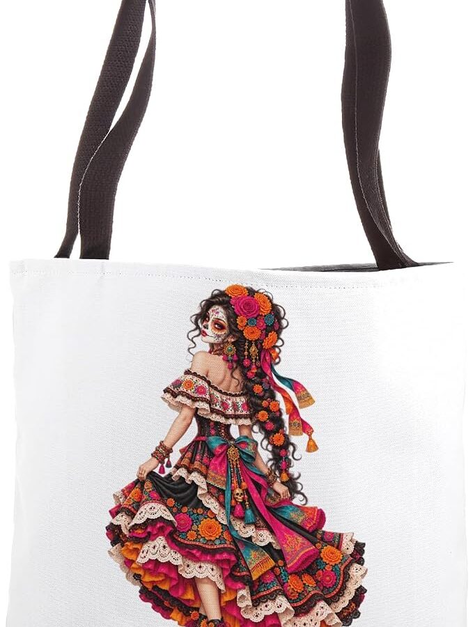 Dia De Los Muertos La Catrina Floral Sugar Skull Mexican Tote Bag - sugar skull handbags for sale