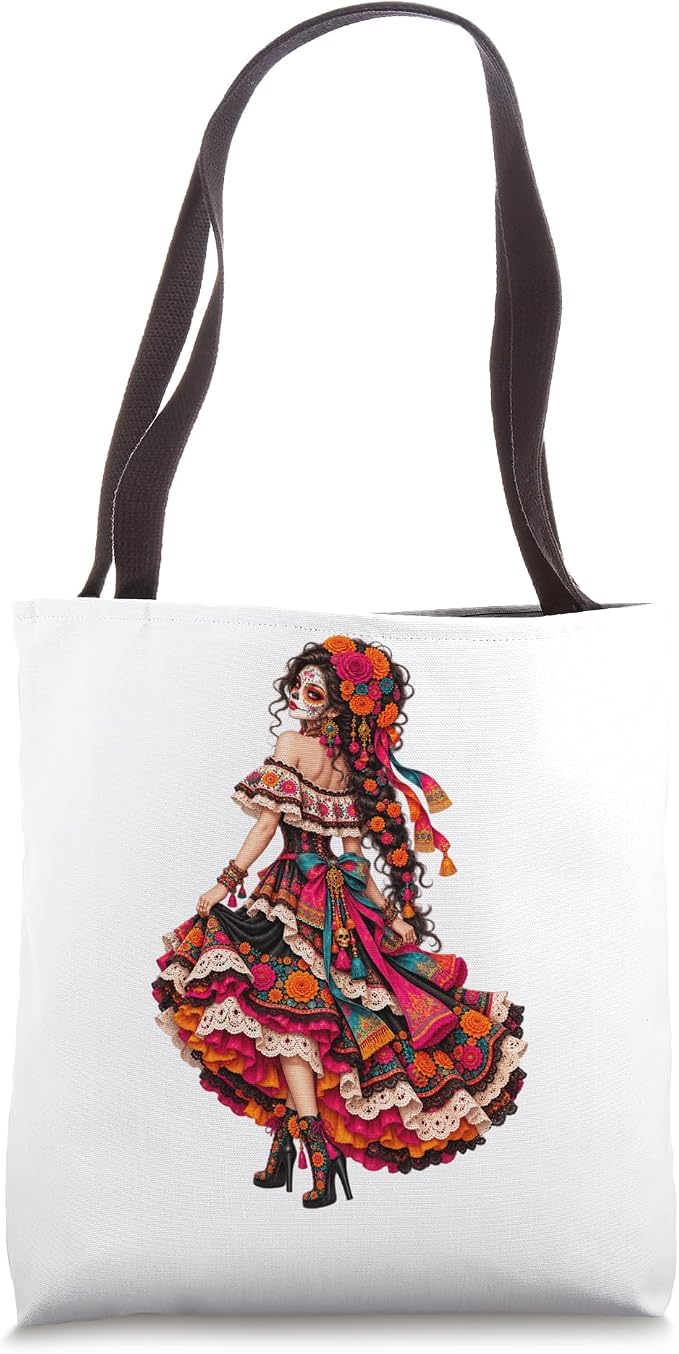 Dia De Los Muertos La Catrina Floral Sugar Skull Mexican Tote Bag