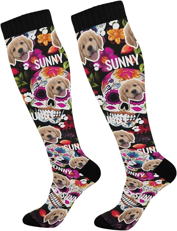 GAIREG Custom Sugar Skull Floral, Knee High Socks for Adults - sugar skull costume
