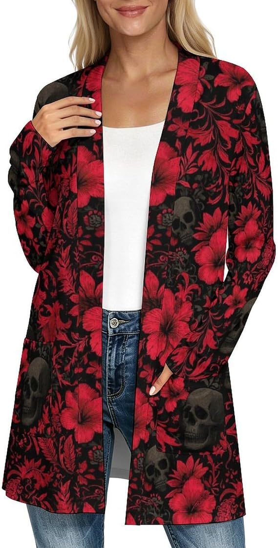 Long Cardigans for Women Trendy Open Front Lightweight Casual - skull jacket