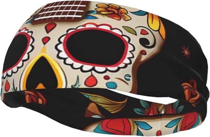 Guitar Pepper Sugar Skull Sports Headband Moisture Wicking Sweatband - skull headband