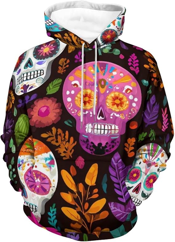 Sugar Skulls Mexican Floral Men's Hoodie Sweatshirt for Women 5X-Large - skull leggings