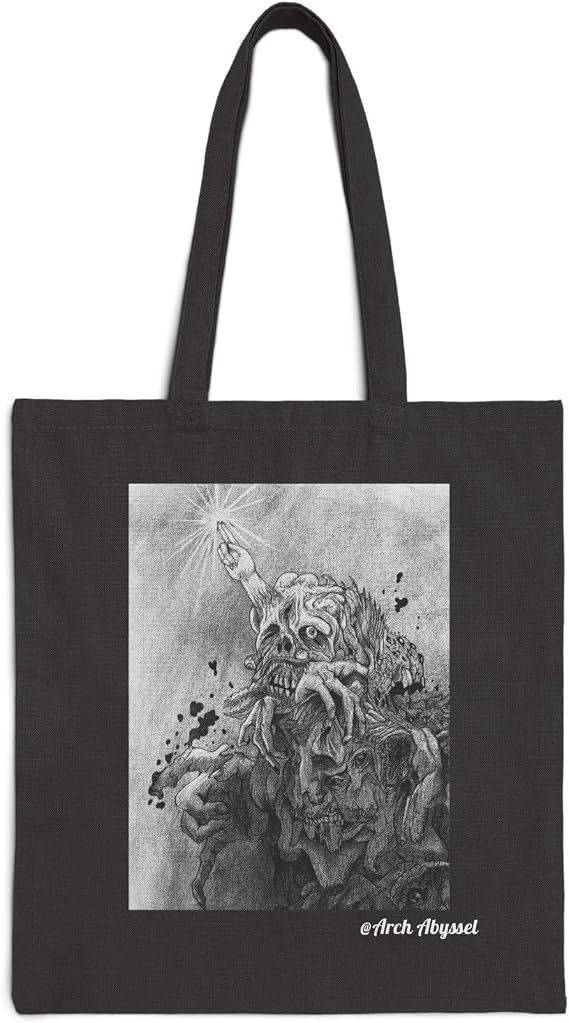 Skull Figure Illustration Tote Bag | Gothic Art Cotton Tote - skull suitcase