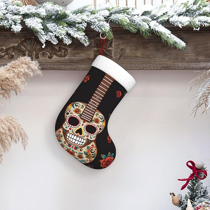 Guitar Pepper Sugar Skull Christmas Stockings, Plush Holiday Sock - sugar skull costume