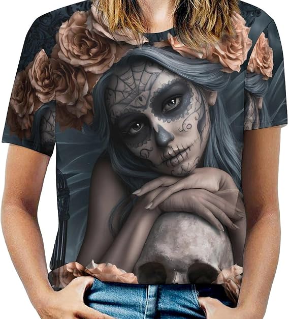 Sugar Skull Spirit Women T-Shirt Short Sleeve Small - skull tshirt
