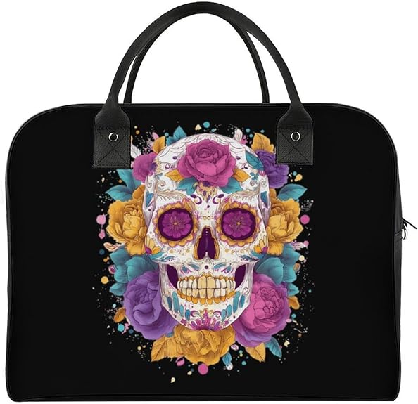 Sugar Skull with Flowers Tote Bag Crossbody Travel Handbag