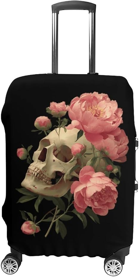Skull with Peonies Suitcase Covers for Luggage L - skull suitcase