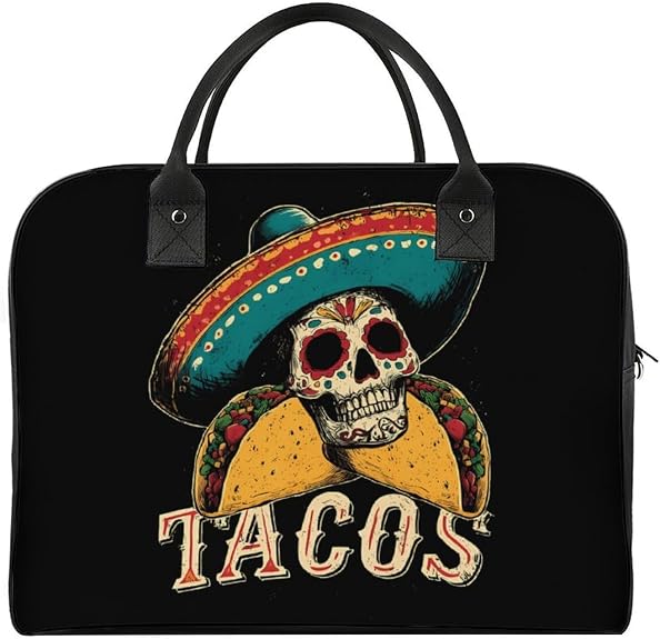 Mexico Sugar Skull Tacos Tote Bag Crossbody Travel Handbag