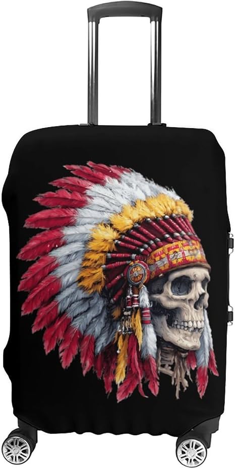 Colorful Native U.S Chief Skull Suitcase Covers for Luggage M - skull suitcase