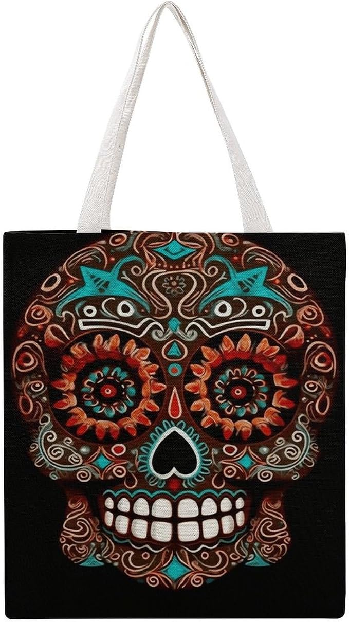 Sugar Skulls Canvas Tote Bag, Shoulder Bag for Women Men - sugar skull handbags for sale