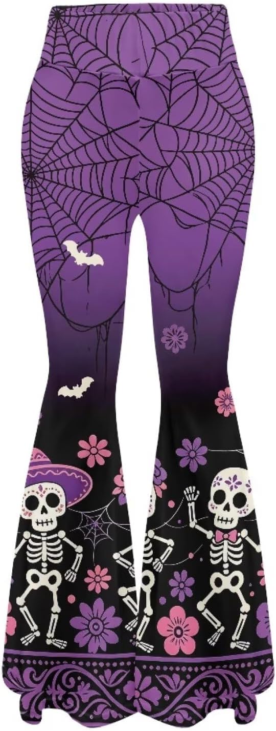 Flare Yoga Pants for Women High Waisted Bell Bottoms Stretch Lounge Party Leggings S-2XL Plus Size Sweatpants - sugar skull boots