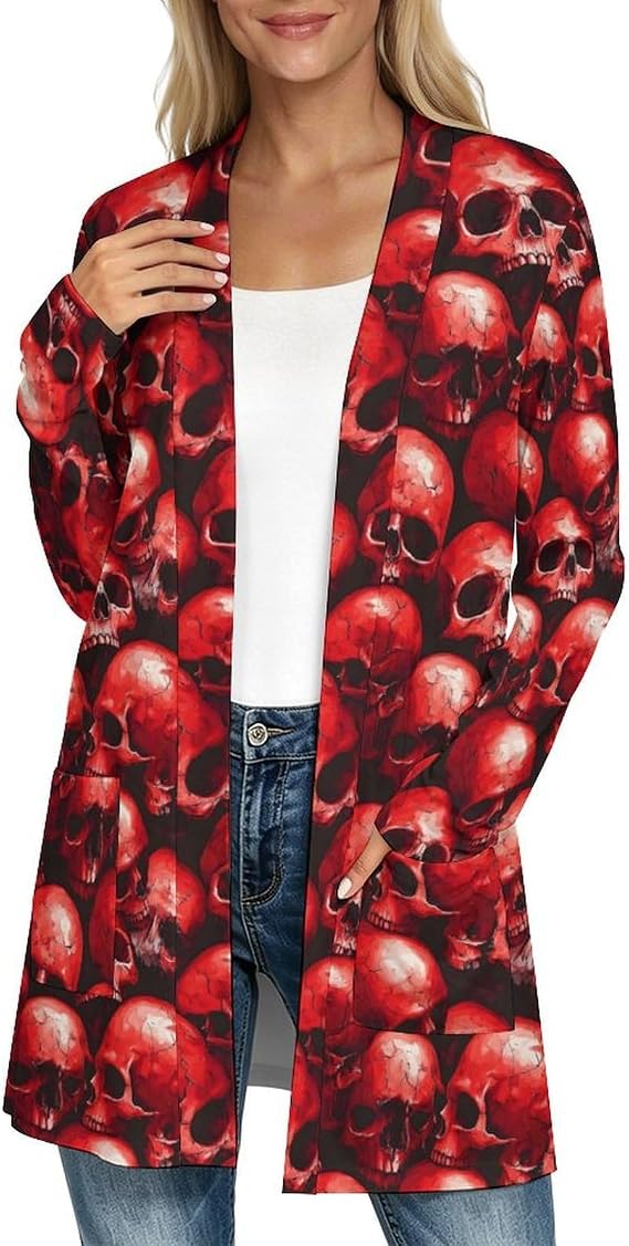 Long Cardigans for Women Trendy Open Front Lightweight Casual - skull jacket