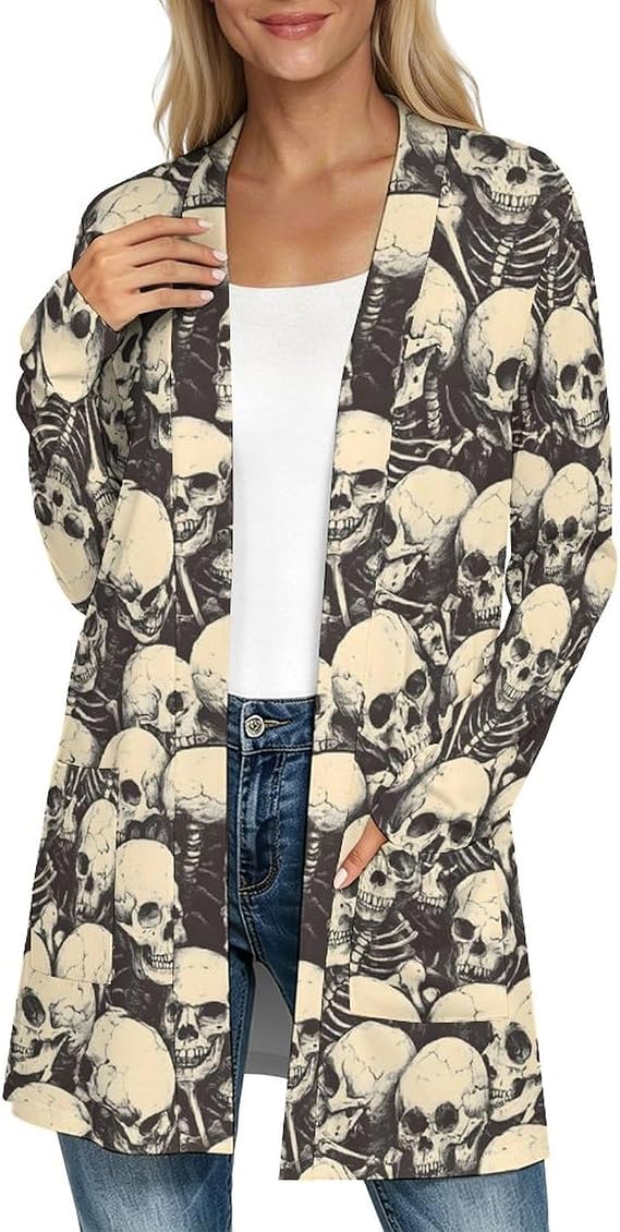 Long Cardigans for Women Trendy Open Front Lightweight Casual - skull jacket