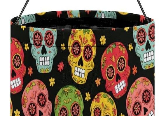 Sugar Skull Day Of The Dead Halloween Tote Bag Candy Bucket Handbags