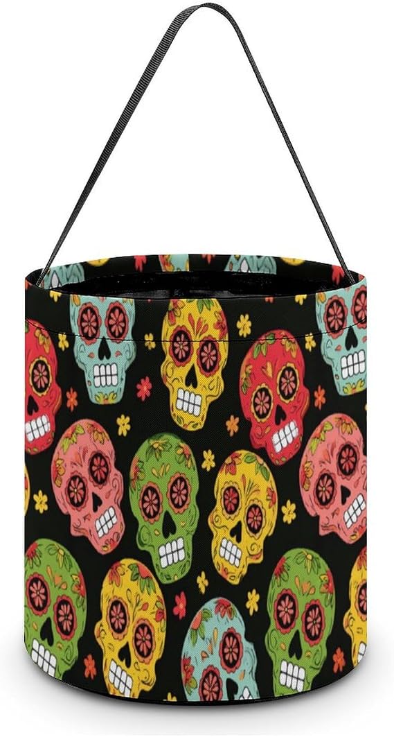 Sugar Skull Day Of The Dead Halloween Tote Bag Candy Bucket Handbags