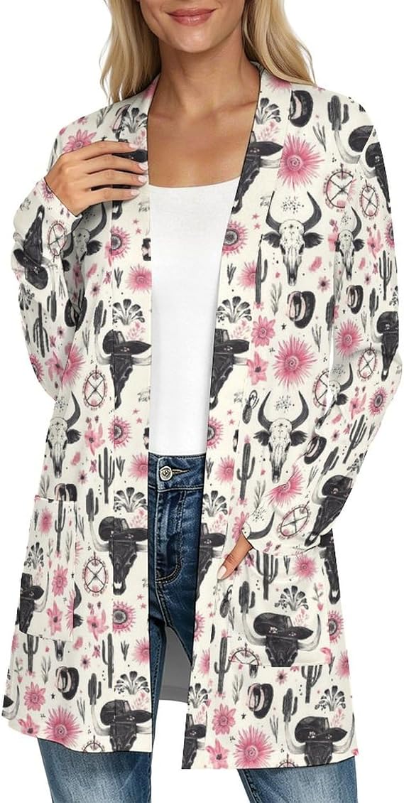 Long Cardigans for Women Trendy Open Front Lightweight Casual - skull jacket