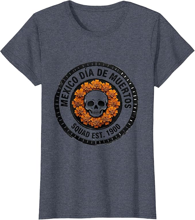 Mexico Día de Muertos Squad Est 1900 Rubber Stamp Travel T-Shirt - skull tshirt