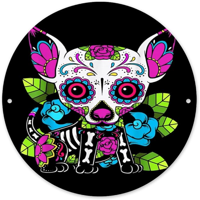 Dia De Los Muertos Chihuahua Dog Sugar Skull Day of the Dead - skull plate