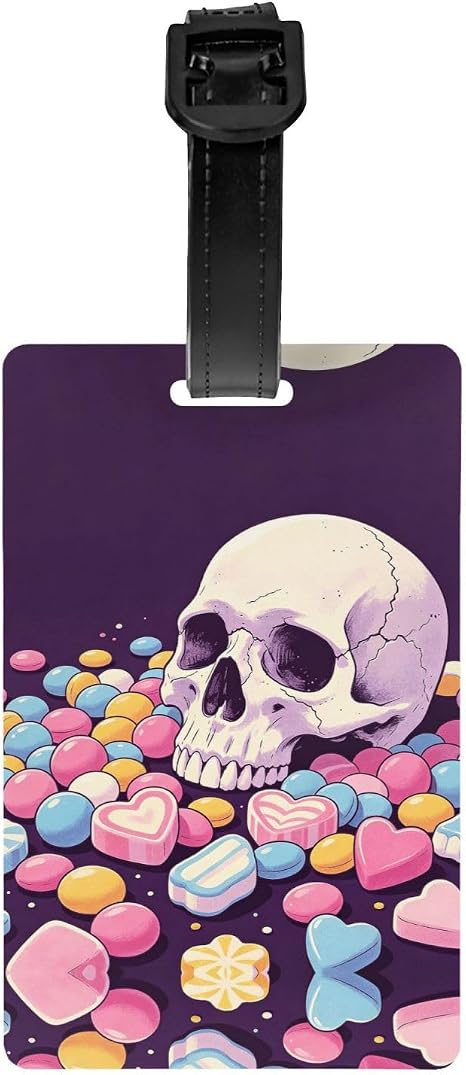 Luggage Tag Candy Skull Print PVC Travel Bag Identifier - skull suitcase