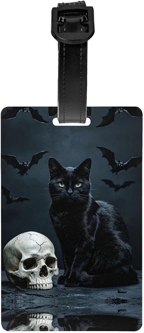 Luggage Tag Skull Cat Print PVC Travel Bag Identifier - skull suitcase