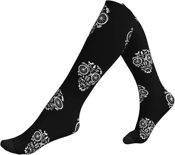 Funny Bicycle Cycling Sugar Skull Compression Socks for Women & Men Circulation (15-20 mmHg) Athletic - sugar skull costume