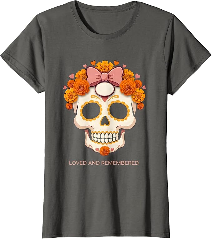 Women's Loved and Remembered Cute Kawaii Sugar Skull Halloween T-Shirt - skull tshirt