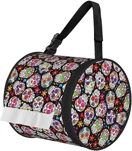 Skulls Print Cylinder Tissue Holder, Toilet Hanging Bag for Bathroom Home Fits Travel Car Office Home - skull toilet paper