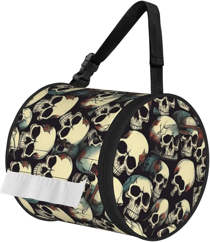 Skull Skeleton Print Cylinder Tissue Holder, Toilet Hanging Bag for Bathroom Home Fits Travel Car Office Home - skull toilet paper
