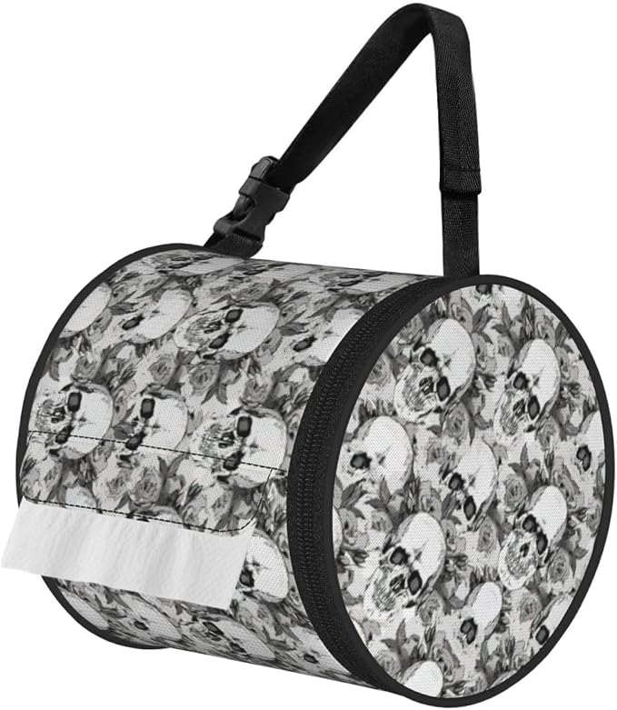 Skull Skeleton Print Cylinder Tissue Holder, Toilet Hanging Bag for Bathroom Home Fits Travel Car Office Home - skull toilet paper