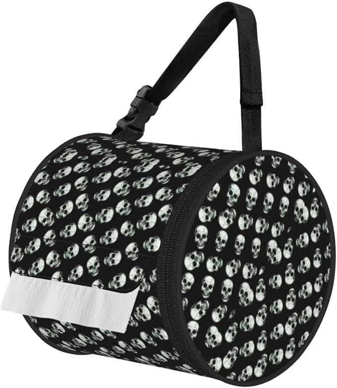 Black Skull Print Cylinder Tissue Holder, Toilet Hanging Bag for Bathroom Home Fits Travel Car Office Home - skull toilet paper