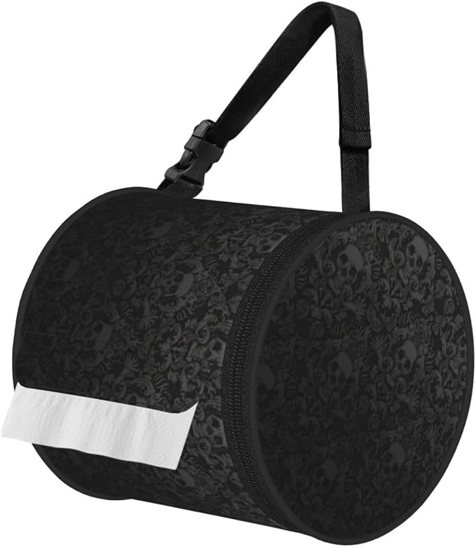 Gothic Wallpaper Skull Print Cylinder Tissue Holder, Toilet Hanging Bag for Bathroom Home Fits Travel Car Office Home - skull toilet paper