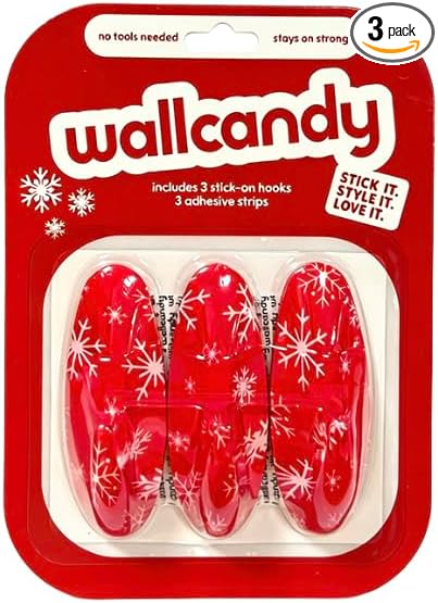 Christmas Adhesive Wall Hooks, Candy Cane & Snowflake Holiday Hooks for Hanging Stockings, String Lights & Christmas Decor - string light
