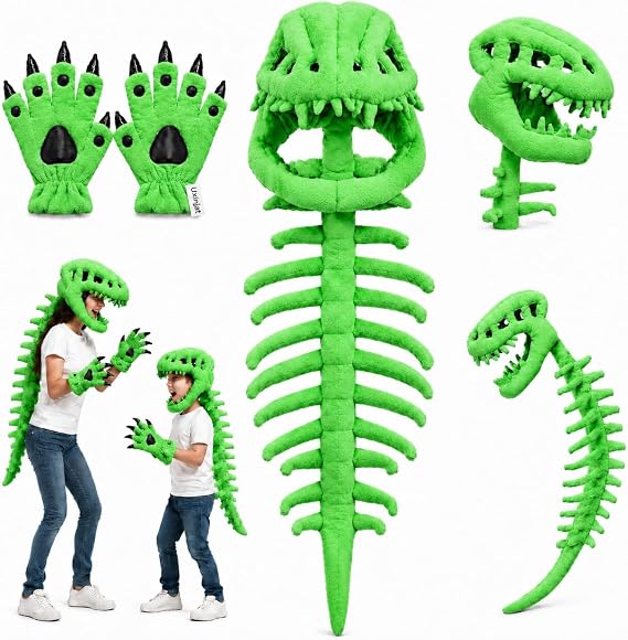 Dinosaur Skeleton Costume with Claw Gloves,3D Skull Spine Plush Cosplay - skull inflatable