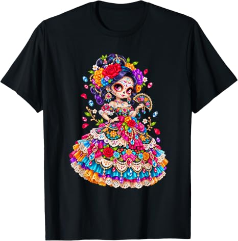 Flower Woman Day of The Dead Catrina Mexico Skull Women T-Shirt - skull tshirt