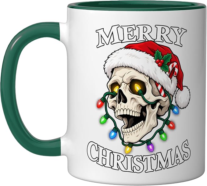 String Light Ceramic Mug, Dark Green/White, 11oz - string light