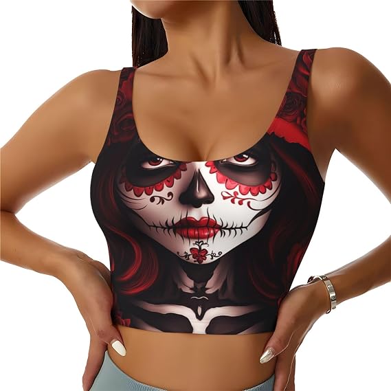 Women's Mexico-Women-Sugar-Skull Sports Tank Top with Removable Pads - skull tank tops